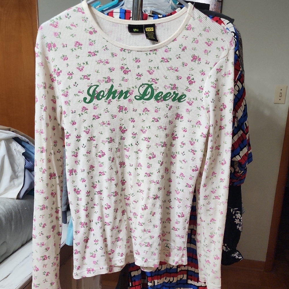 John Deere Cream and Pink Floral Top